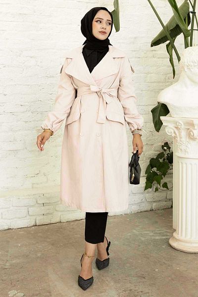EBRUTESETTÜR Mobile Belted Sleeve Lace-Up Trench Coat