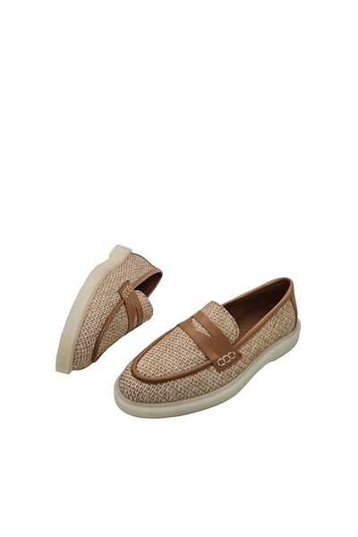 aayak&kabımofficial Brown Linen Detailed Genuine Leather Women's Casual Shoes