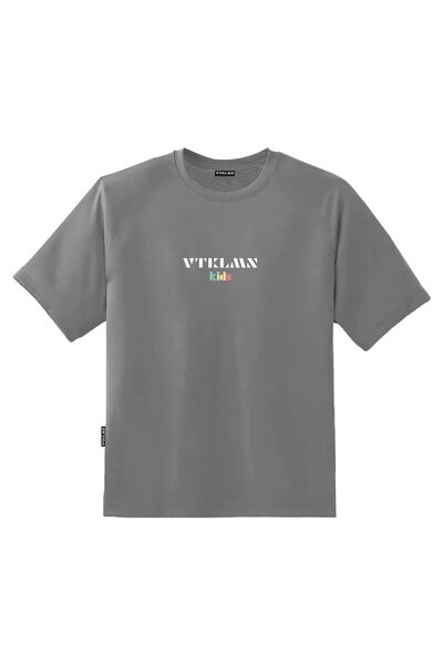 Vatkalimon Tricou gri pentru copii - mânecă scurtă, decolteu, 2 fire