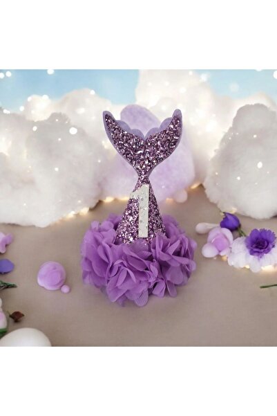 damlakidsmoda 1 Yaş doğum günü tacı  Huni denizkızı konsepti Lila renk