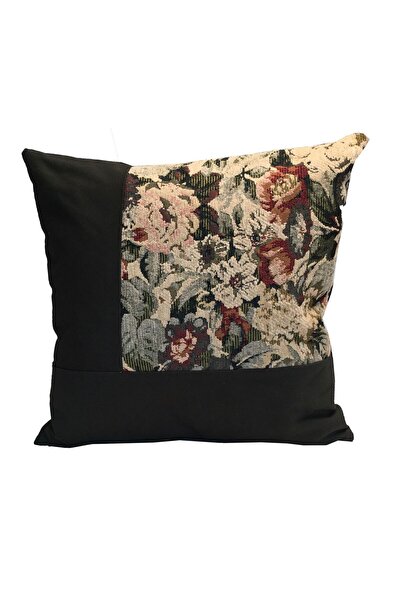 YASTIKMİNDER KOTON KAHVE ÇİÇEKLİ NEFTİ YEŞİL DEKORATİF YASTIK KILIFI