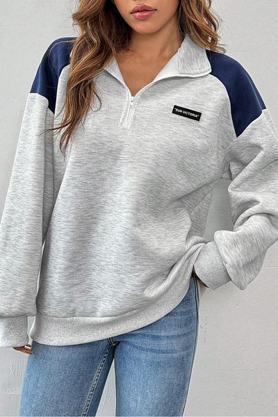 Sun Victoria Unisex Gray Oversize Sweatshirt - Stand Collar, 3 Thread Raster