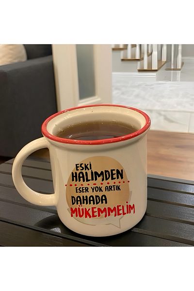 dik başlıyım Çünkü eğilince tacım düşüyor Enamel Type Ceramic Funny Birthday Gift Star Coffee & Tea Cup with Red Mouth 250 Ml