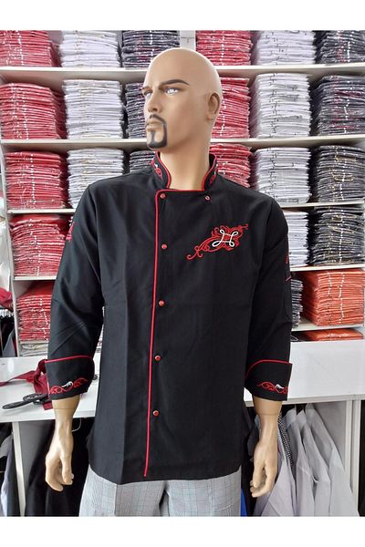 PERSONELİTY Embroidered Claret Red Chef Jacket - Piping