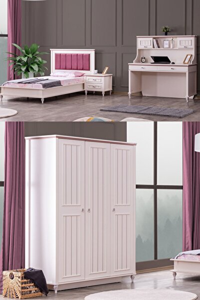 Setay Ezgi Genç Odası , 3 Kapılı Dolap, Karyola, Komodin, Masa