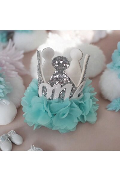 damlakidsmoda 1 Yaş Doğum Günü Tacı Gümüş  Su yeşili