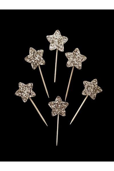 damlakidsmoda Star Toothpick 12 Pieces Gold Cake Decoration