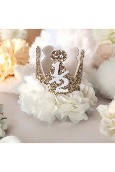 damlakidsmoda Doğum günü tacı Yarım Ay Kınası Altı Ay Parti Tacı Gold Ekru 1/2