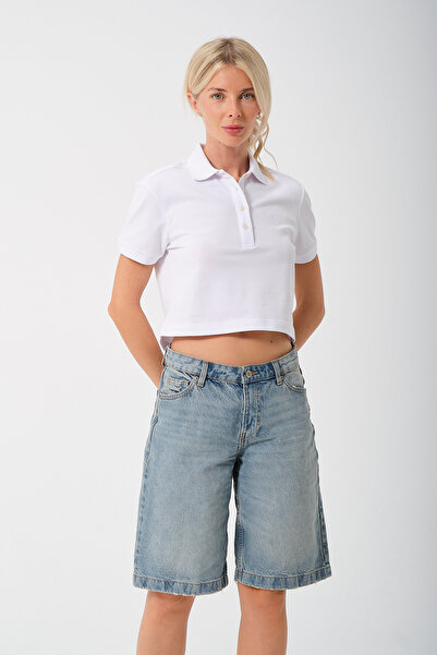 MSW Women's Cotton Regular Fit Polo Neck Crop