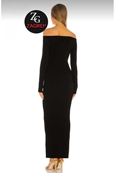 Zagrep Μαύρο φόρεμα μάξι με σχισμή χωρίς τιτλό με επένδυση