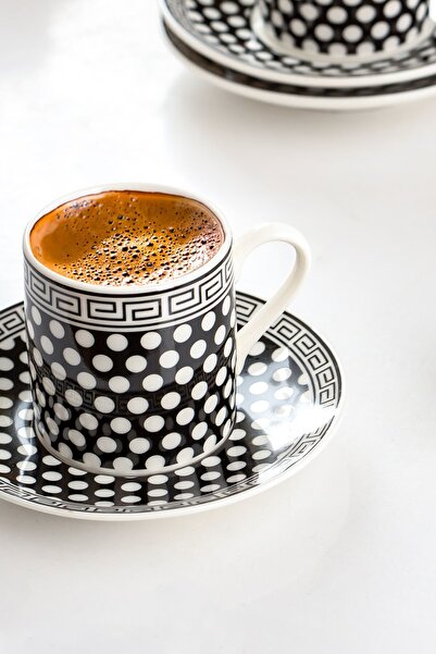Porsima Yx04 Patterned Porcelain Cup Set - Turkish Coffee for 6 People 90 Cc