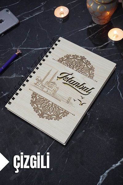 markcat Caiet cu copertă din lemn cu dungi tematice Istanbul - Agenda și caiet școlar (A5 - 120 coli)