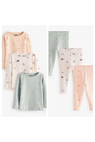 Next Baby Pastel Animal 3-Piece Cotton Long Sleeve Set - Ribbed Bottom Set
