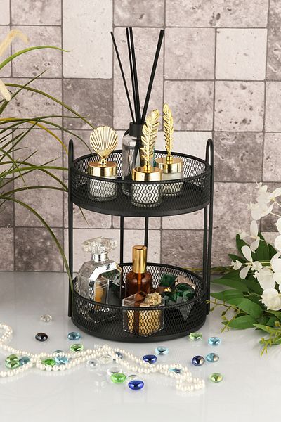 ANGDESİGN Angdesign Star Bathroom Organizer - 2-tier Service Presentation Tray, Catering Black