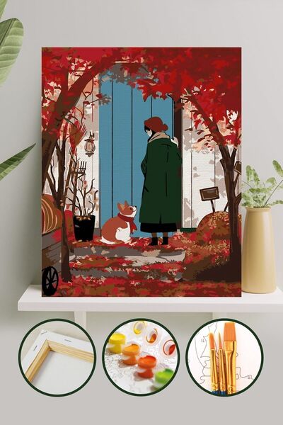 Palmiye Hobi Sanat Kırtasiye Sayılarla Boyama 40x50 Cm Tuval Seti Fırça Boya Dahil Çıtaya Gerili - Sonbahar