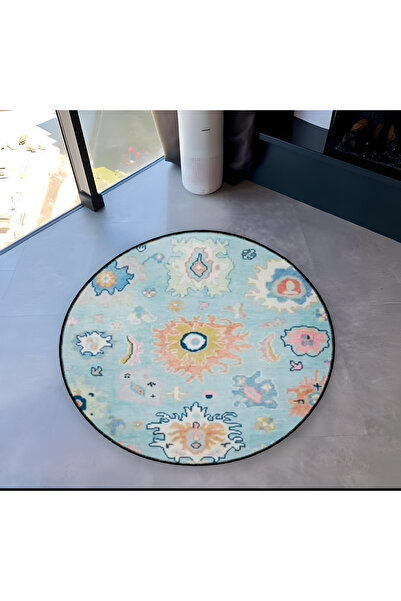 Rugs Modern Halı موضوع أزرق عرقي عزر منقوشة قاعدة منسوجة مستديرة سجادة زخرفية...