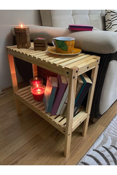 MSAĞWOODS Aa Kalite Doğal Masif Kitaplık 2 Katlı Raf Çiçeklik Oturma Odası Ha...