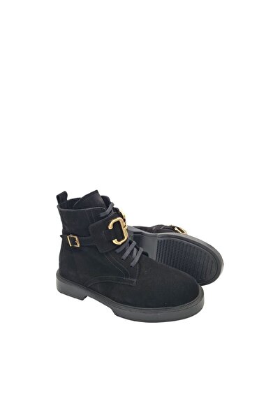 LOPY Black Genuine Leather - Women's Casual Boots with Laces and Zipper, Buck...