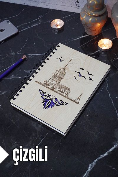 markcat Maiden's Tower Themed Lined Wooden Cover Notebook - Agenda and School Notebook (A5 - 120 Pages)
