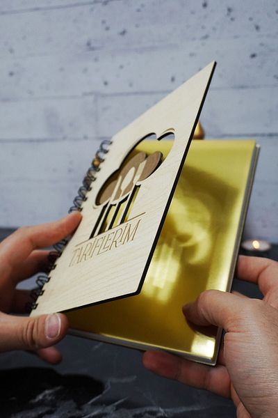 markcat 120 Page A5 Notebook - Kitchen Themed, Wooden Cover, Lined Recipe Book, Agenda and School Notebook