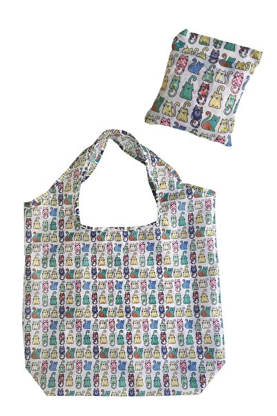 Bakras Cesur Patiler Kedi Desenli Çok Amaçlı Katlanan Alışveriş Çantası