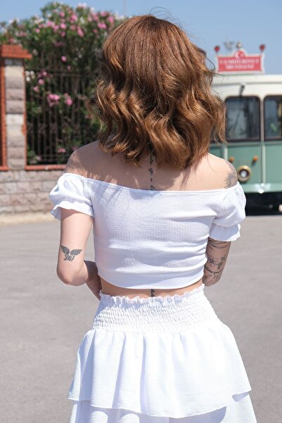 Wild Flower White Two-Layer high waist Ruffle Skirt