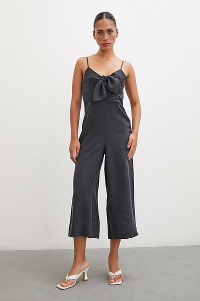 Never more Black Strappy Bow Jumpsuit