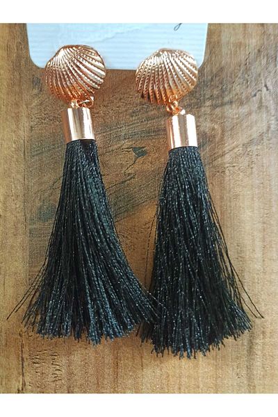 AKIN AKSESUAR HEDİYELİK Figured Tasseled Long Gold Earrings - Oyster