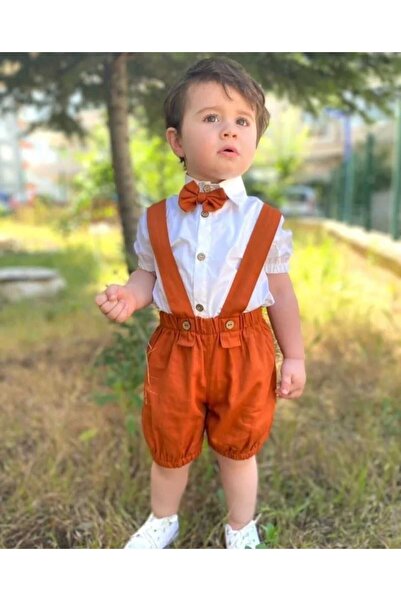 ykr design طقم شورت صيفي بلون البلاط للأطفال الذكور مع قميص وربطة عنق