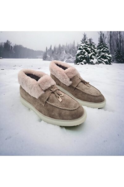 Genel Markalar Hakiki Deri Içi Hakiki Kürk Bej Kadın Günlük Bot