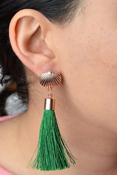 AKIN AKSESUAR HEDİYELİK Figured Tasseled Long Gold Earrings - Oyster