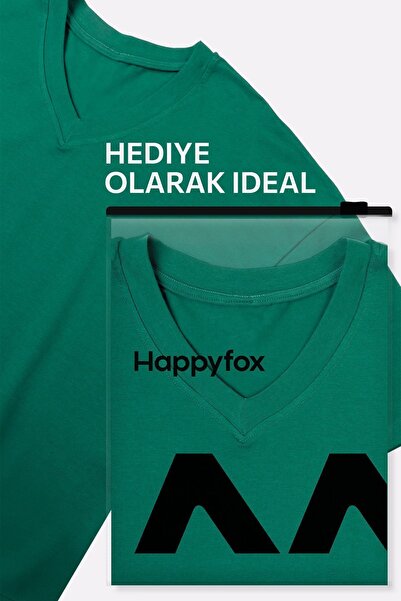 Happy Fox Γυναικείο μπλουζάκι με λαιμόκοψη V-λαιμόκοψη Oversize Cotton Lycra - Basic Emerald