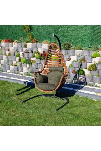 KalyonHome Gardeniza Sardinya Rattan Tek Kişilik Bahçe Salıncağı Balkon Teras Yeşil