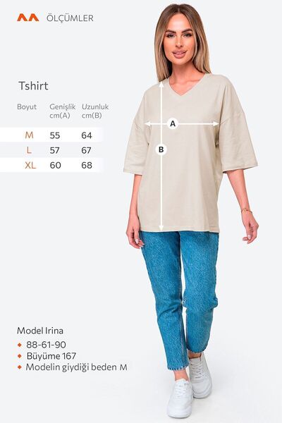 Happy Fox Dámské oversize tričko Bavlna Lycra s výstřihem do V – bez potisku, béžové