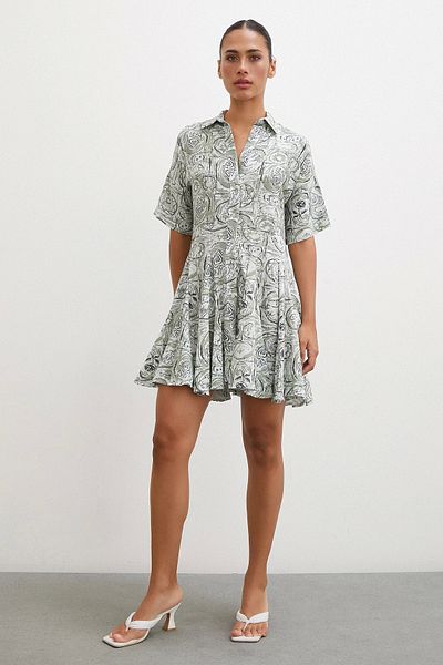 Never more Khaki Midi Dress - Buttoned Front
