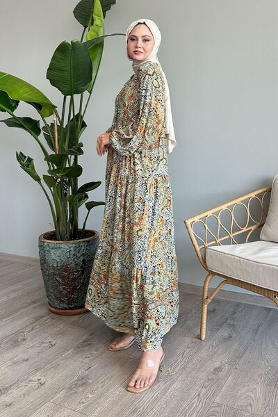 InStyle Mint Colored Viscose Dress - Shawl Pattern