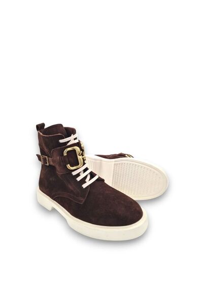LOPY Brown Genuine Leather Women's Casual Boots - Lace-up and Zipper, Buckle ...