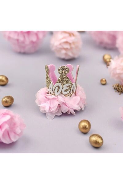 damlakidsmoda 1 yaş doğum günü tacı Gold pembe isimli doğum günü tacı