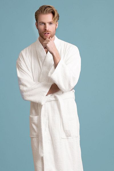 Evlen Home Collection Vastag, nagy felnőtt férfi fürdőköpeny - 100% pamut, törtfehér krém