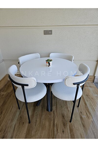 Enkare Elisa Masa Sandalye Takımı, Mutfak Masası, 4 Kişilik, Yuvarlak Mdf Mas...