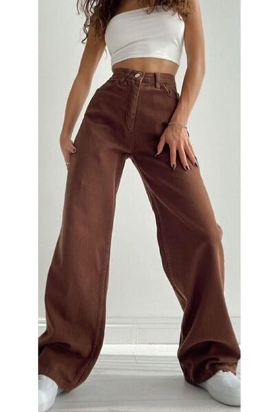 Shield Life Brown Palazzo Straight Baggy Jeans Women's Trousers