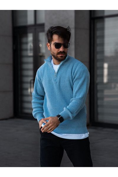 YONEZ MODA Pulover tricotat cu jumătate de fermoar model Thessaloniki
