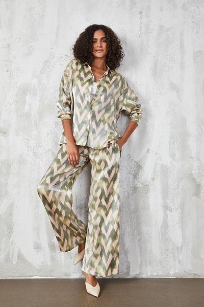 minaaise Green Shiny Patterned Fabric - Top and Bottom Set 27293