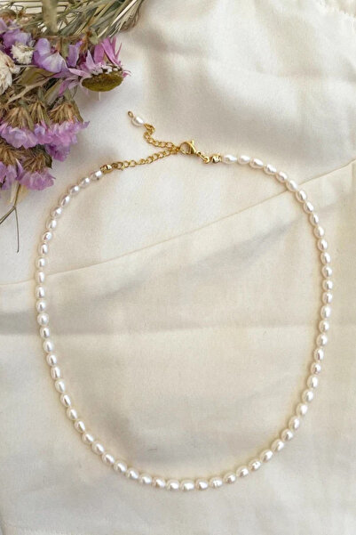 NBS Beautiful Naturel Stones Gerçek Arpa İnci Kolye AA Kalite ( Altın kaplama zincir )