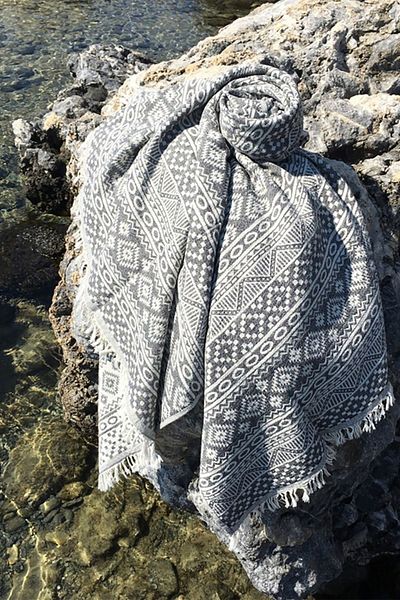 Denizli Concept Μαύρο Jacquard Peshtamal - Πετσέτα θαλάσσης διπλής όψης 100% βαμβάκι