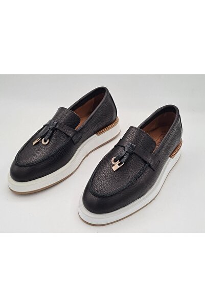 a ayak&kabım official Genuine Leather Black Women's Loafer - Casual Loafer Shoes