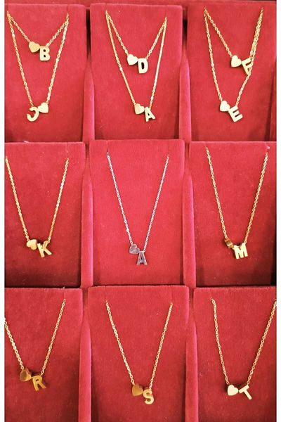 Meyra Accessories Stainless Non-Tarnish Steel Necklace - GOLD Stylish Detailed, Letter and Heart Gift Necklace