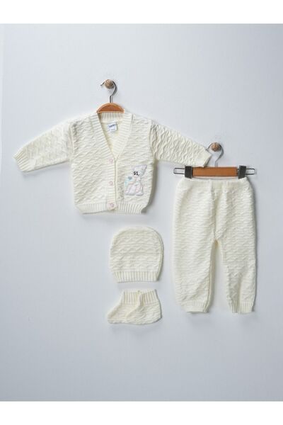 BUUFUU Newborn Kitten Printed Unisex Knitwear Set - 4-piece Bottom and Top Set