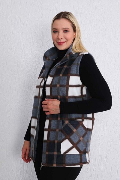 Kardelen Butik Ümraniye Winter Black Brown Patterned Fleece Vest