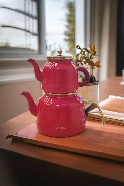 AROW TR-4535 Red Teapot Enamel Set